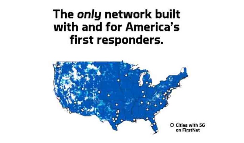 Cities with 5G connections (blue map) - The only network built with and for America's first responders.