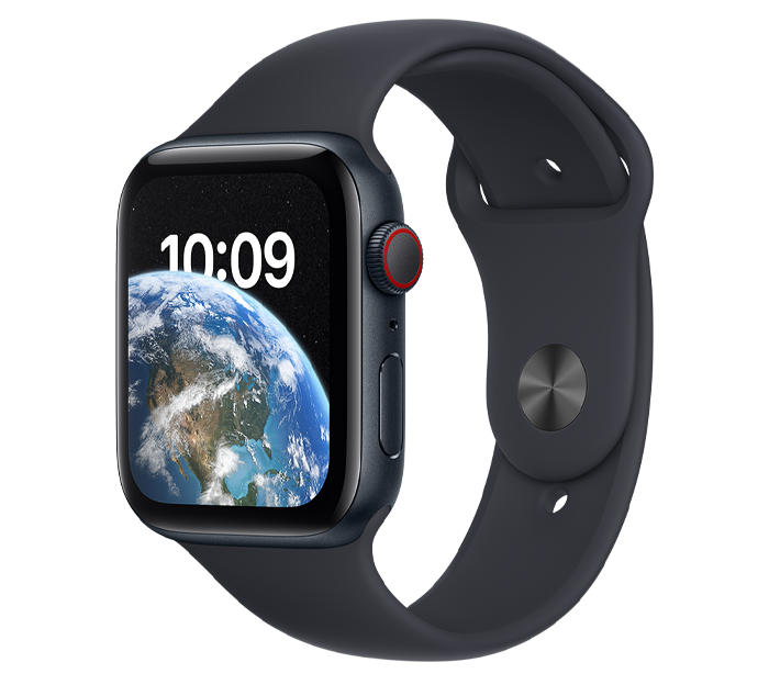 Apple Watch SE with background image of the Earth from space (time is 10:09)