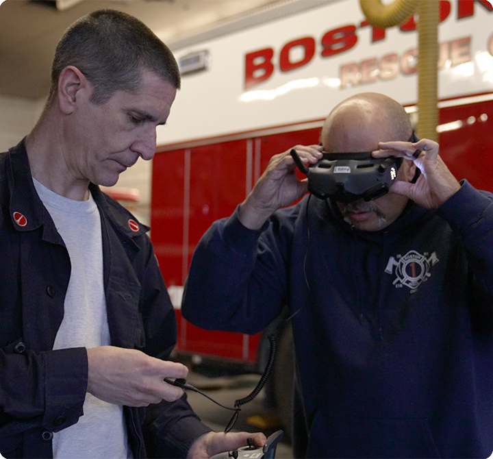 Boston Fire Department employees utilizing VR device