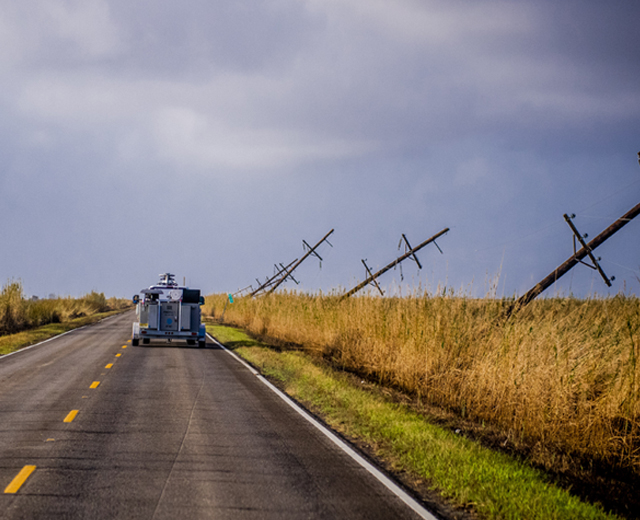 FirstNet deployable truck driving to disaster area