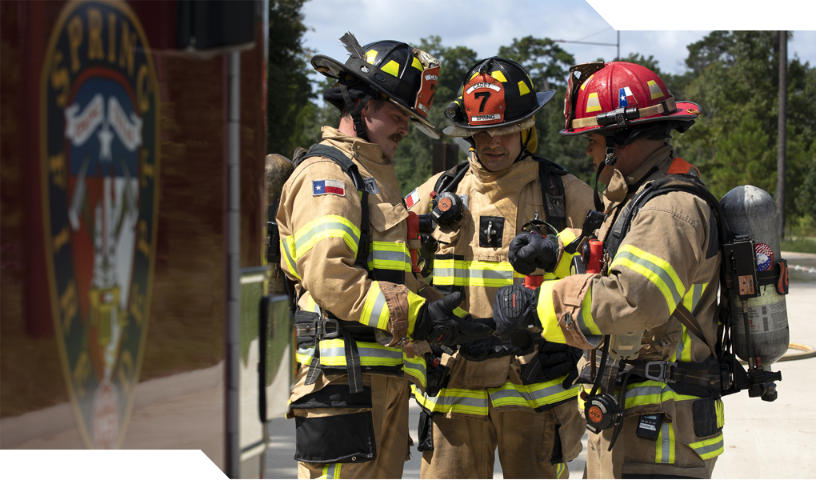 Firefighters in a group talking