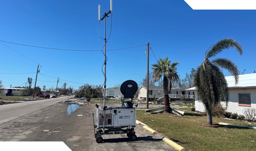 FirstNet Compact Rapid Deployable (CRD) in streets in the aftermath of Hurricane Ian