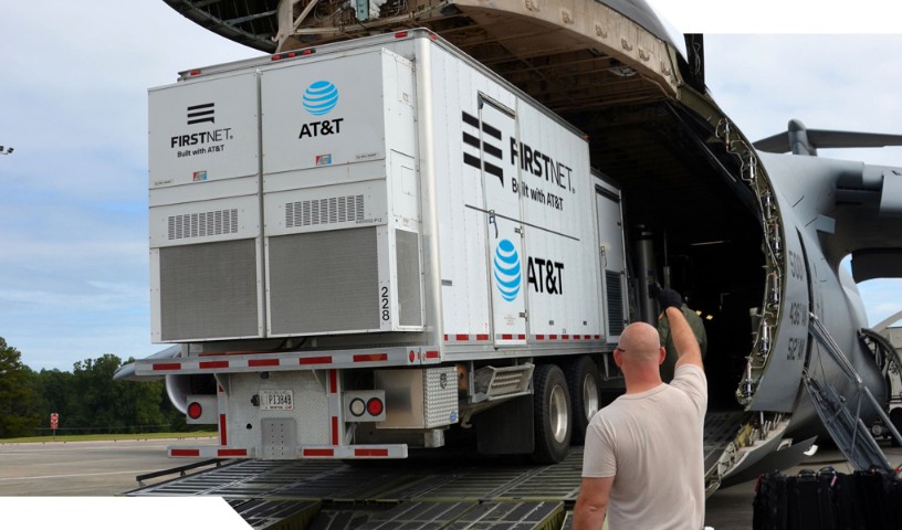 FirstNet deployables loaded on ramp of military cargo jet